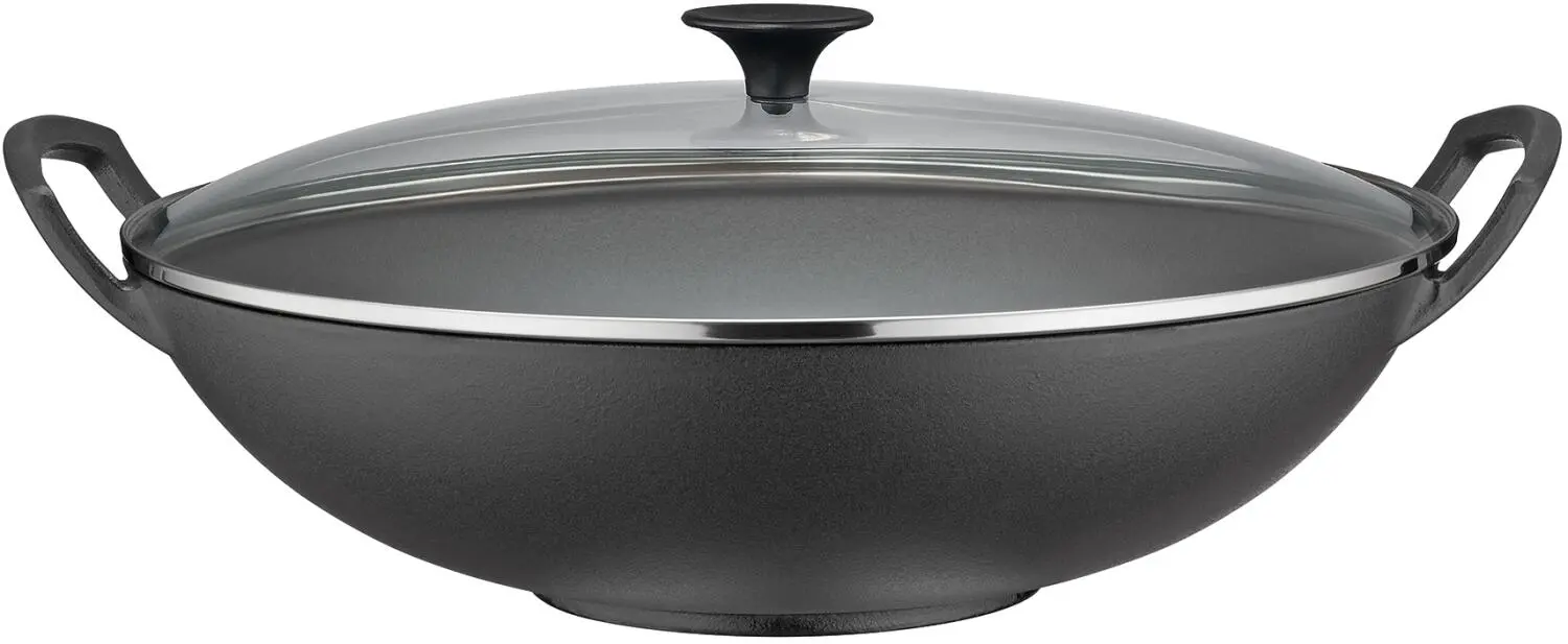 Spring Wok-Set Aus Gusseisen Mit Glasdeckel, 35 Cm 1 Spring Wok-Set Aus Gusseisen Mit Glasdeckel, 35 Cm