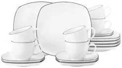 Seltmann Weiden Lido Black Line Kaffeeservice 18-teilig Eckig